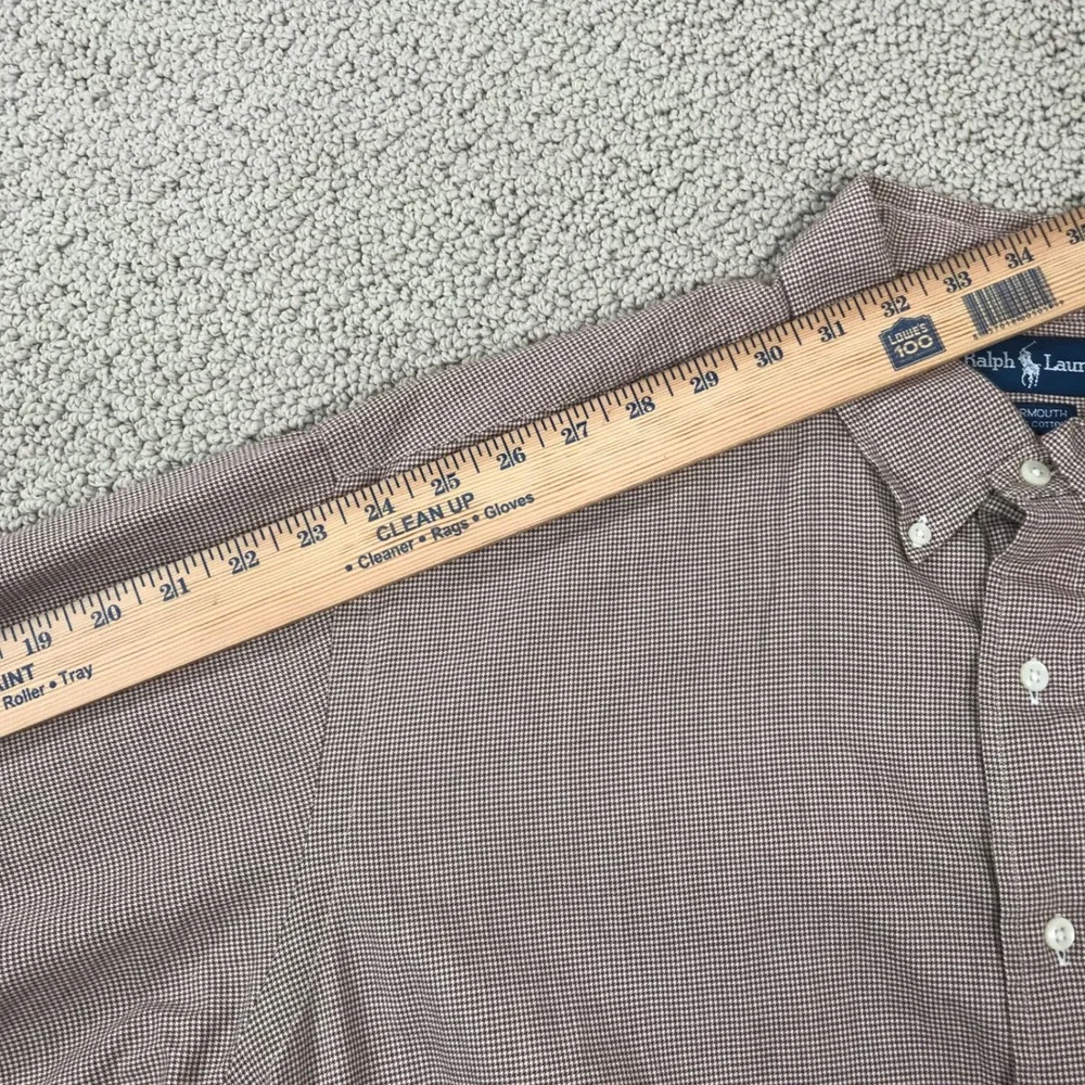 Ralph Lauren Yarmouth Mens 17 34/35 Brown Micro Houndstooth Cotton Button Shirt